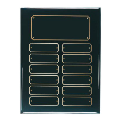 Perpetual Plaque - 9" x 12" | Engraved Black High Gloss Plaque with 12 Plates Decade Awards