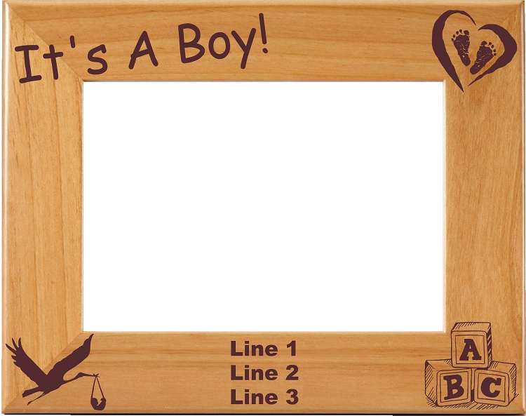 Baby Boy Picture Frame - Personalized | Laser Engraved Wood Frame - 3 Sizes Decade Awards