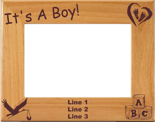 Baby Boy Picture Frame - Personalized | Laser Engraved Wood Frame - 3 Sizes Decade Awards