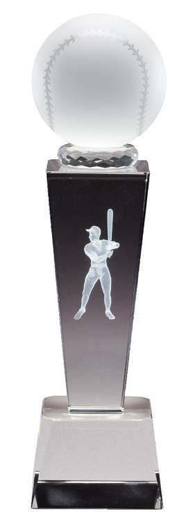 Baseball Crystal Trophy | Engraved Baseball Award - 8.75 Inch Tall Decade Awards