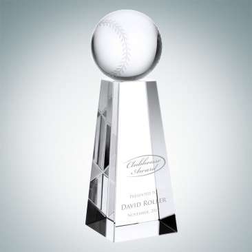Baseball Crystal Tower Trophy | Engraved Crystal Baseball Award - 6", 7" or 8" Tall Decade Awards