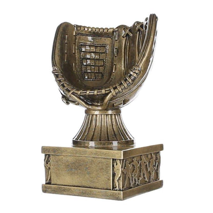 Baseball Glove Action Pedestal Trophy | Engraved Gold Baseball Award - 7 Inch Tall Decade Awards