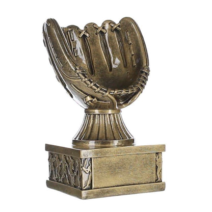 Baseball Glove Action Pedestal Trophy | Engraved Gold Baseball Award - 7 Inch Tall Decade Awards