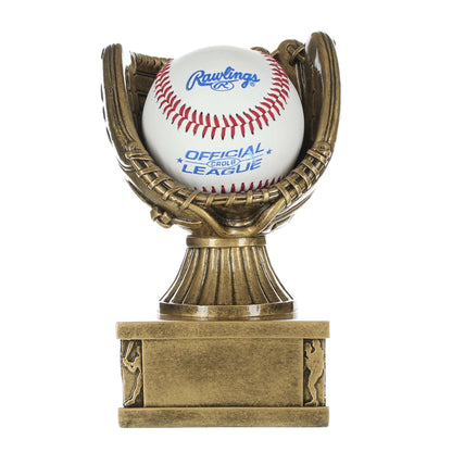 Baseball Glove Action Pedestal Trophy | Engraved Gold Baseball Award - 7 Inch Tall Decade Awards
