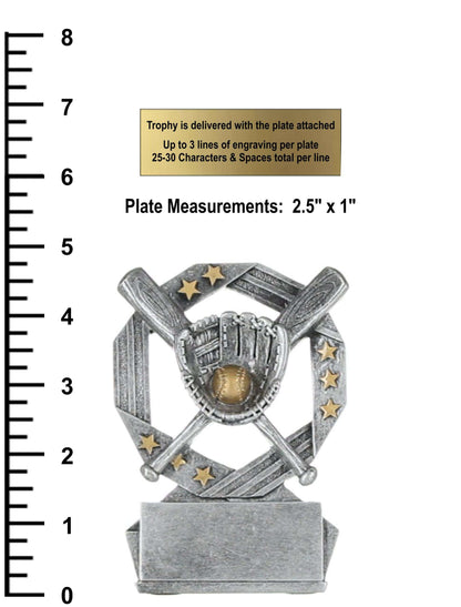 Baseball Hexa Star Trophy | Softball Award - Silver and Gold - 4.75" Decade Awards