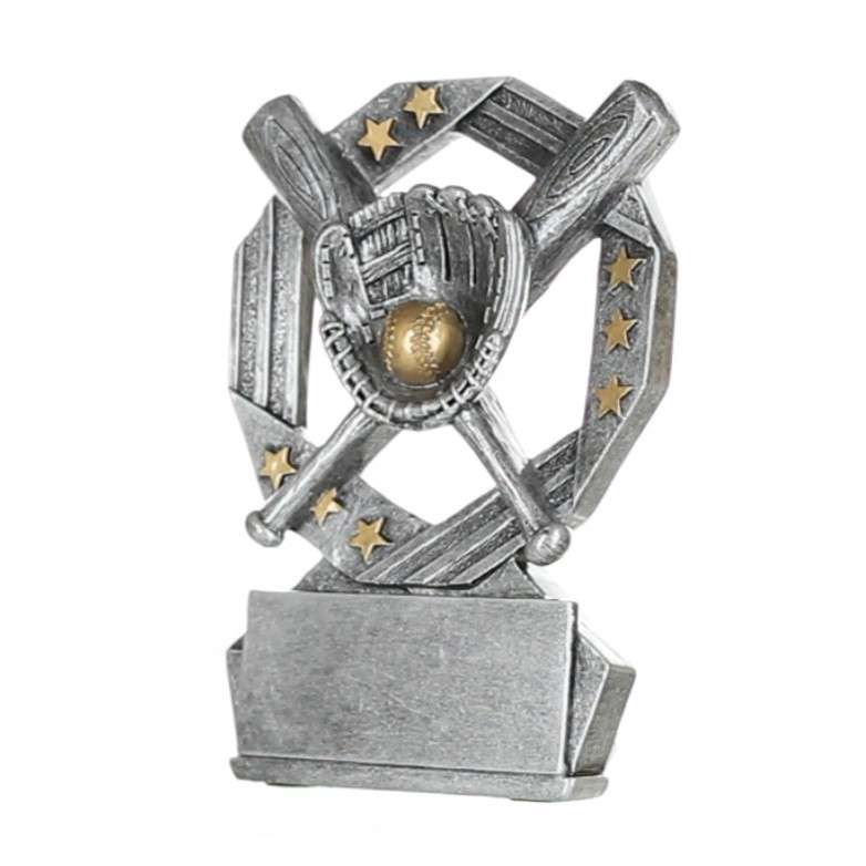 Baseball Hexa Star Trophy | Softball Award - Silver and Gold - 4.75" Decade Awards