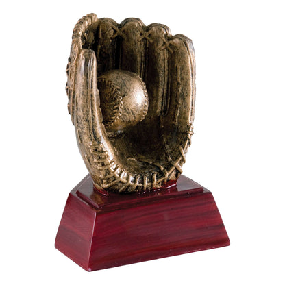 Baseball Sculptured Ball & Glove Trophy | Engraved Baseball Award - 4 Inch Tall Decade Awards
