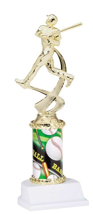 Baseball Sport Motion Figure w/Sports Column Trophy - 10 Inch Tall Decade Awards