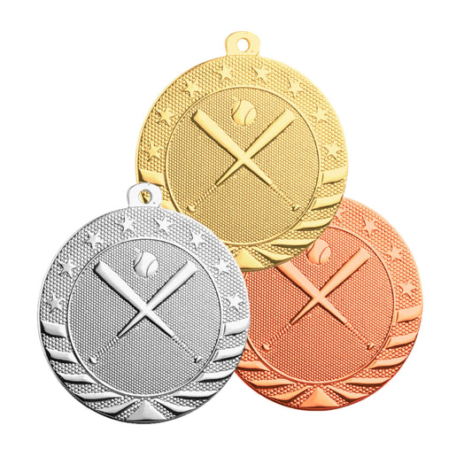 Baseball StarBrite Medal - Gold, Silver, Bronze | Engraved StarBrite Softball Medallion - 2 Inch Wide Decade Awards