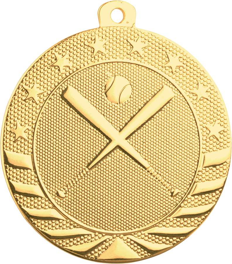 Baseball StarBrite Medal - Gold, Silver, Bronze | Engraved StarBrite Softball Medallion - 2 Inch Wide Decade Awards