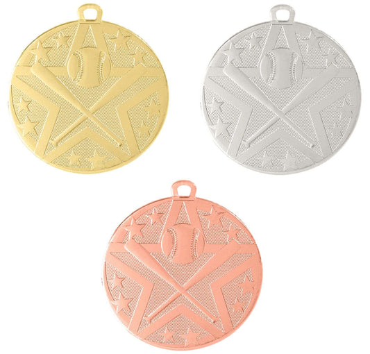 Baseball/Softball Superstar Medal - Gold, Silver, or Bronze | Engraved Superstar Baseball/Softball Medallion - 2 Inch Wide Decade Awards