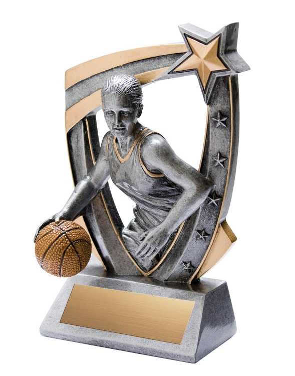 Basketball Trophy, 3D Star Resin – Male or Female | Engraved Basketball Award - 6 Inch Tall Decade Awards