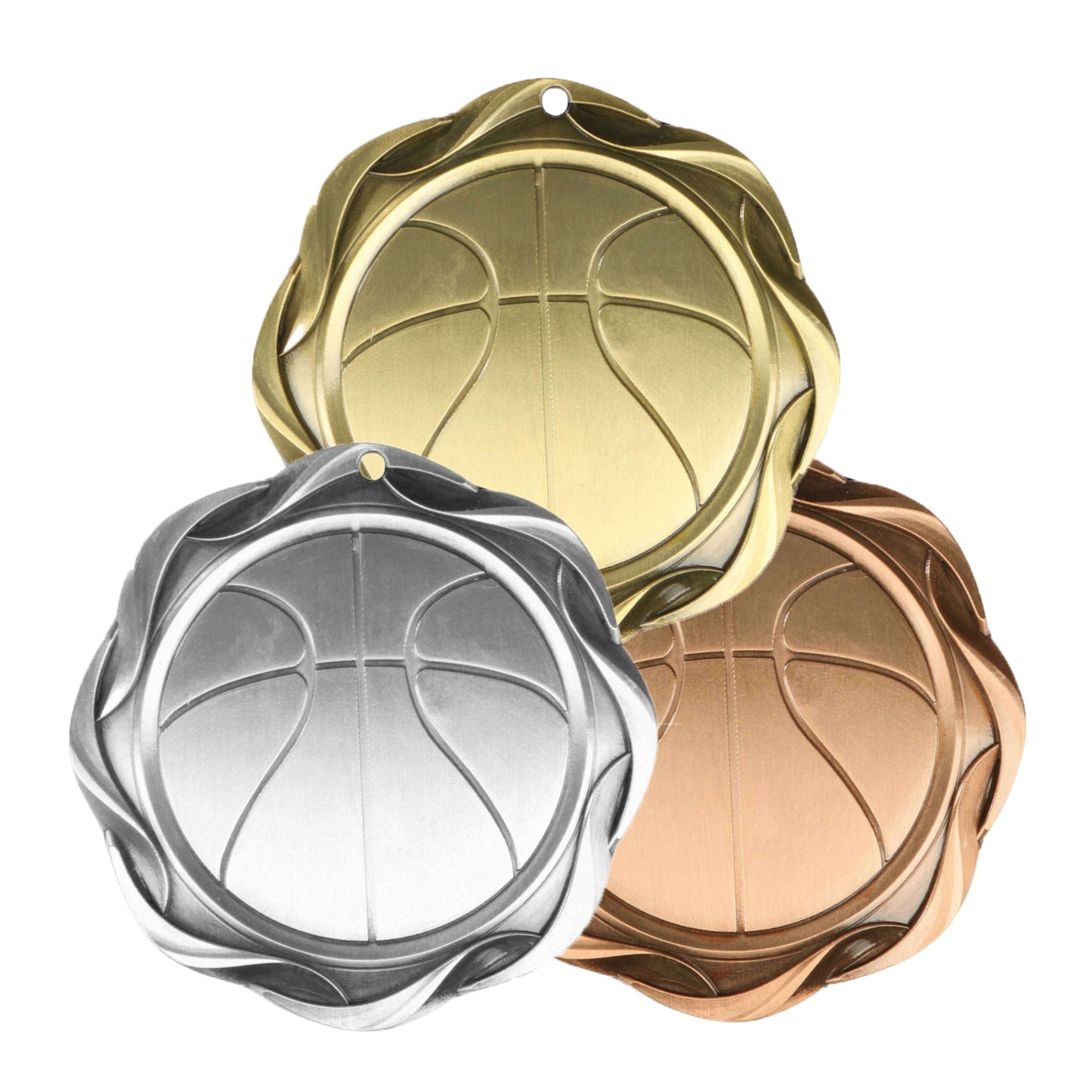 Basketball Fusion Medal- Gold, Silver or Bronze | Engraved Basketball Medallion - 3 Inch Wide Decade Awards