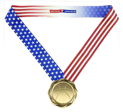 Basketball Fusion Medal- Gold, Silver or Bronze | Engraved Basketball Medallion - 3 Inch Wide Decade Awards