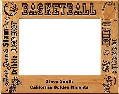 Basketball Picture Frame, Personalized - Male | Laser Engraved Wood Frame - 3 sizes Decade Awards