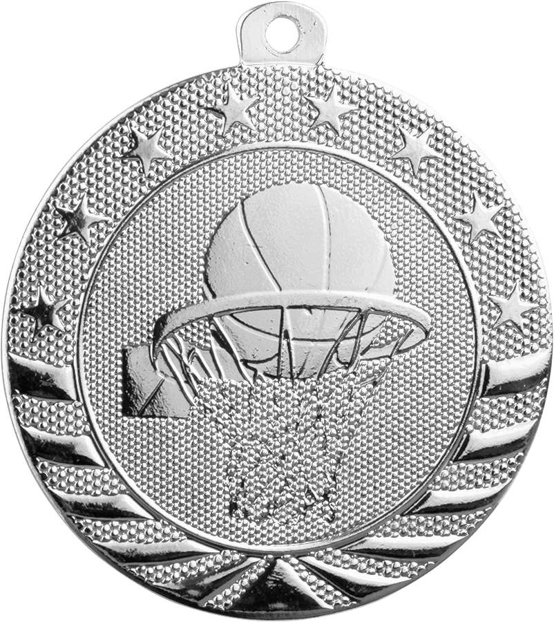 Basketball StarBrite Medal - Gold, Silver, Bronze | Engraved StarBrite Basketball Medallion - 2 Inch Wide Decade Awards
