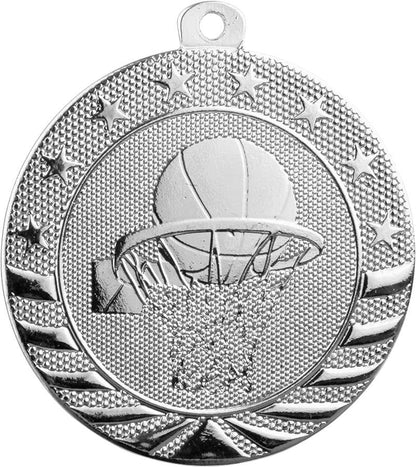 Basketball StarBrite Medal - Gold, Silver, Bronze | Engraved StarBrite Basketball Medallion - 2 Inch Wide Decade Awards