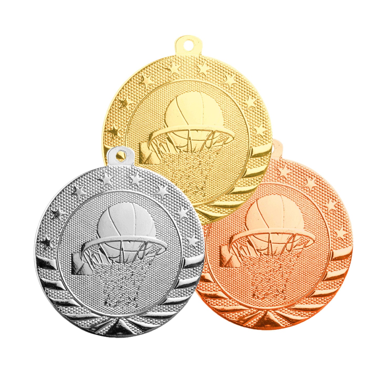 Basketball StarBrite Medal - Gold, Silver, Bronze | Engraved StarBrite Basketball Medallion - 2 Inch Wide Decade Awards