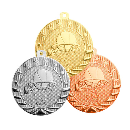 Basketball StarBrite Medal - Gold, Silver, Bronze | Engraved StarBrite Basketball Medallion - 2 Inch Wide Decade Awards