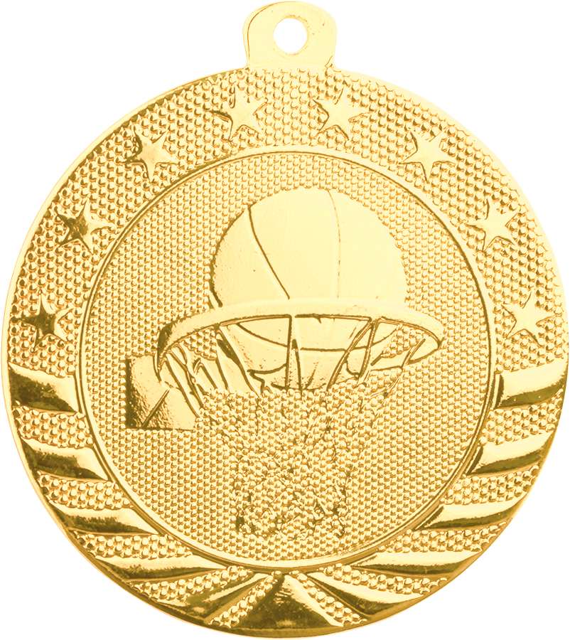 Basketball StarBrite Medal - Gold, Silver, Bronze | Engraved StarBrite Basketball Medallion - 2 Inch Wide Decade Awards