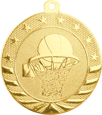 Basketball StarBrite Medal - Gold, Silver, Bronze | Engraved StarBrite Basketball Medallion - 2 Inch Wide Decade Awards
