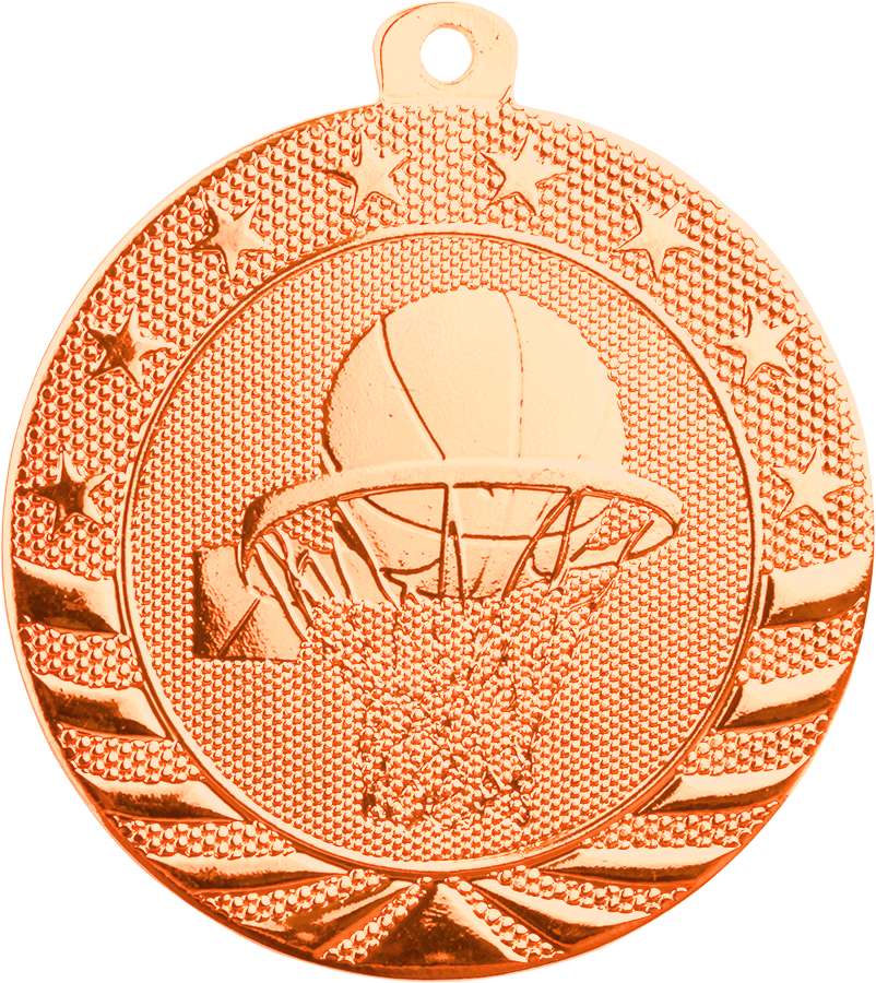 Basketball StarBrite Medal - Gold, Silver, Bronze | Engraved StarBrite Basketball Medallion - 2 Inch Wide Decade Awards