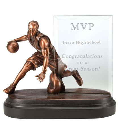Basketball Story Glass Award | Engraved Basketball Sport Hero Award - 7 Inch Tall Decade Awards