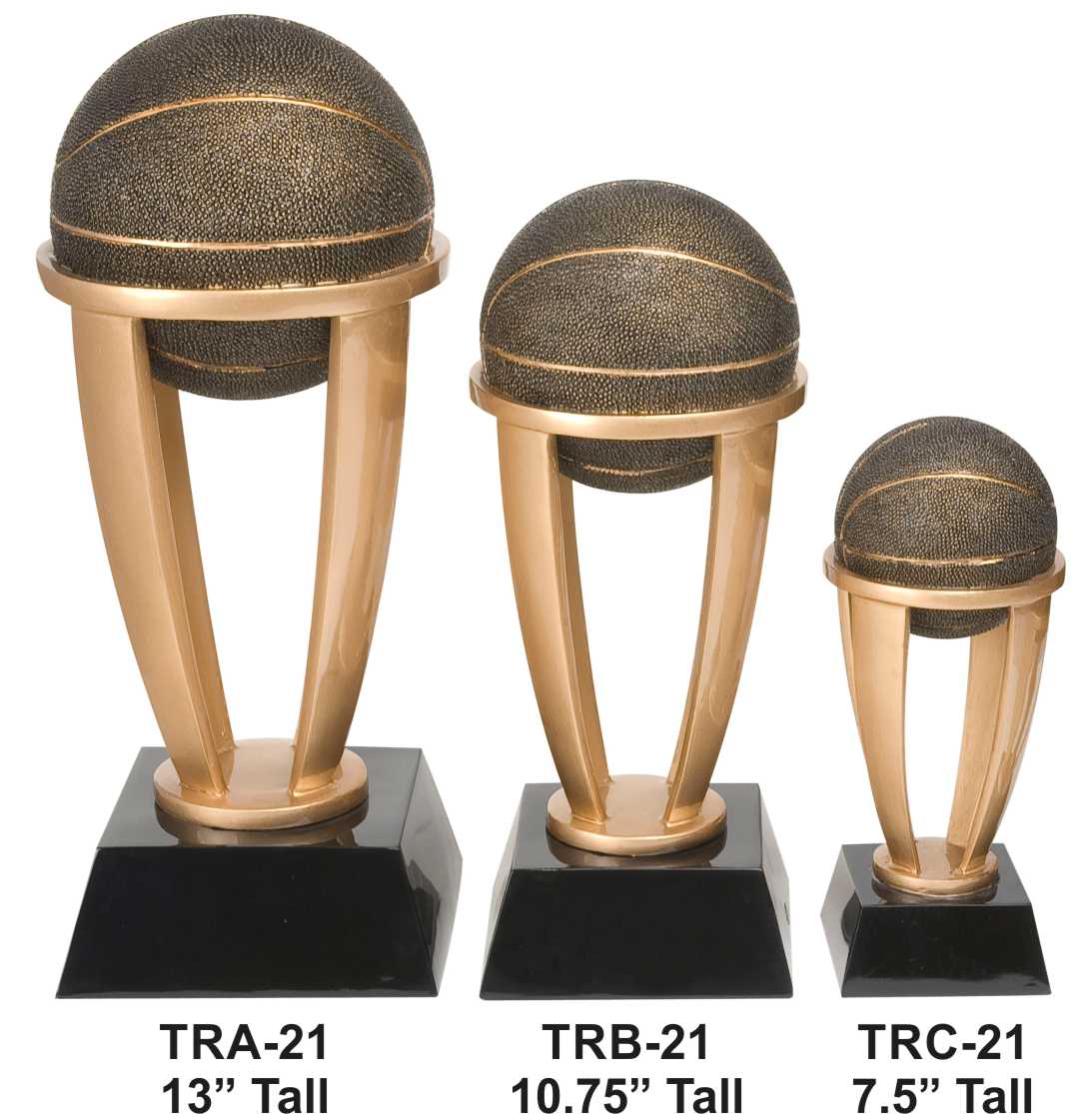 Basketball Gold Tower Trophy | Engraved Basketball Award - 7.5, 10.75 or 13 Inch Tall Decade Awards