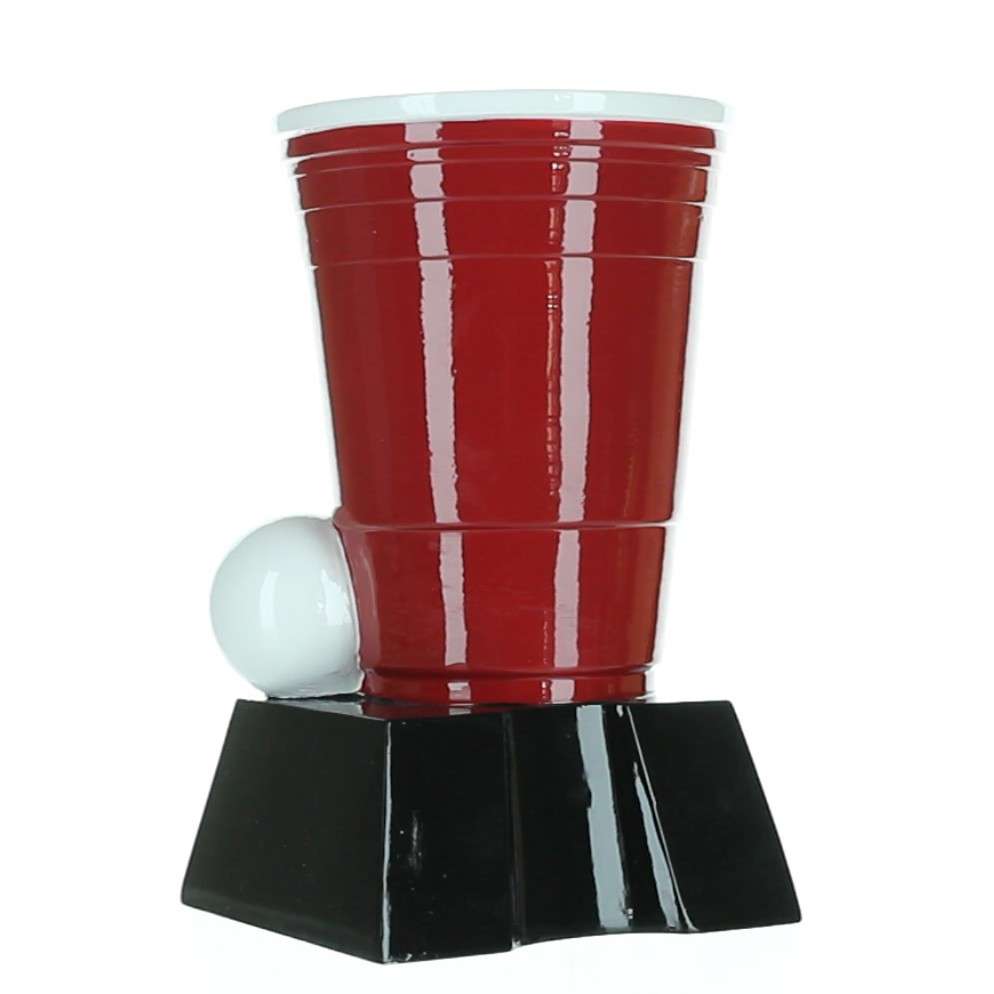 Beer Pong Trophy, Red | Engraved Tailgate Award - 6.5 Inch Tall Decade Awards
