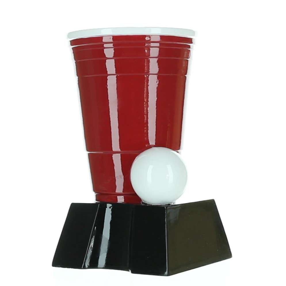 Beer Pong Trophy, Red | Engraved Tailgate Award - 6.5 Inch Tall Decade Awards