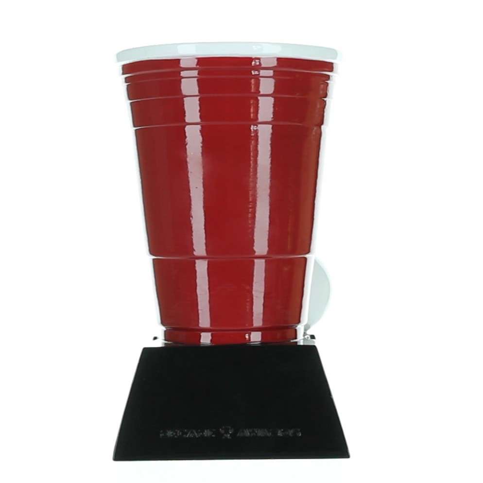 Beer Pong Trophy, Red | Engraved Tailgate Award - 6.5 Inch Tall Decade Awards