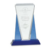Blue/Clear Wedge Crystal on Blue Pedestal Base | Engraved Crystal Award - 8.5" or 11" Tall Decade Awards