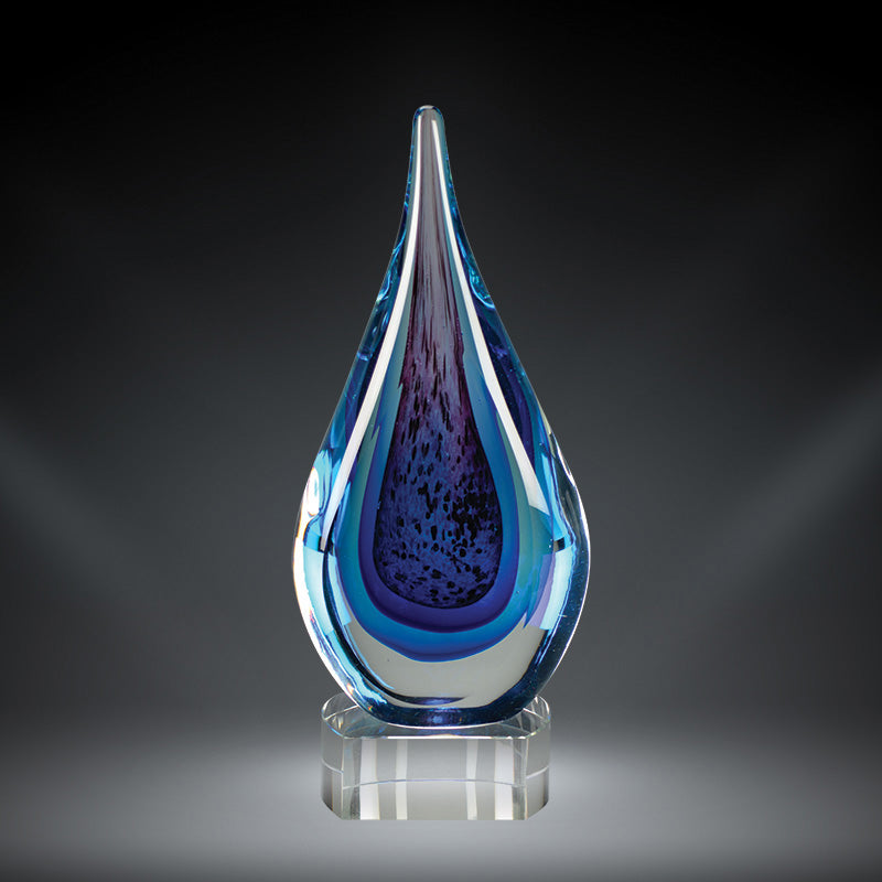 Blue Water Sculpted Glass Award | Engraved Corporate Award - 8, 10.5 or 11.5 Inch Tall Decade Awards