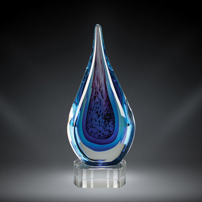 Blue Water Sculpted Glass Award | Engraved Corporate Award - 8, 10.5 or 11.5 Inch Tall Decade Awards