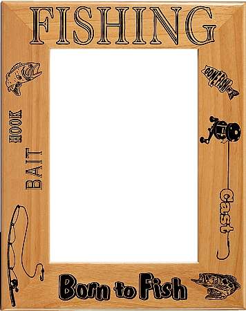 "Born to Fish" Fishing Picture Frame | Laser Engraved Wood Frame - 3 Sizes Decade Awards