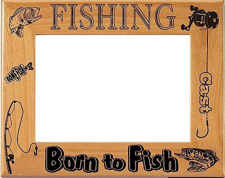 "Born to Fish" Fishing Picture Frame | Laser Engraved Wood Frame - 3 Sizes Decade Awards