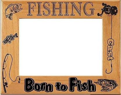"Born to Fish" Fishing Picture Frame | Laser Engraved Wood Frame - 3 Sizes Decade Awards