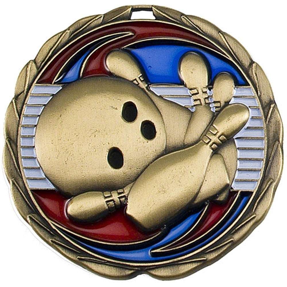 Color epoxy bowling tournament medal in gold, silver or bronze with free custom engraving – Decade Awards