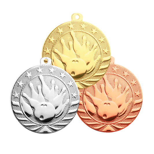 Bowling StarBrite Medal - Gold, Silver, Bronze | Engraved StarBrite Bowling Medallion - 2 Inch Wide Decade Awards