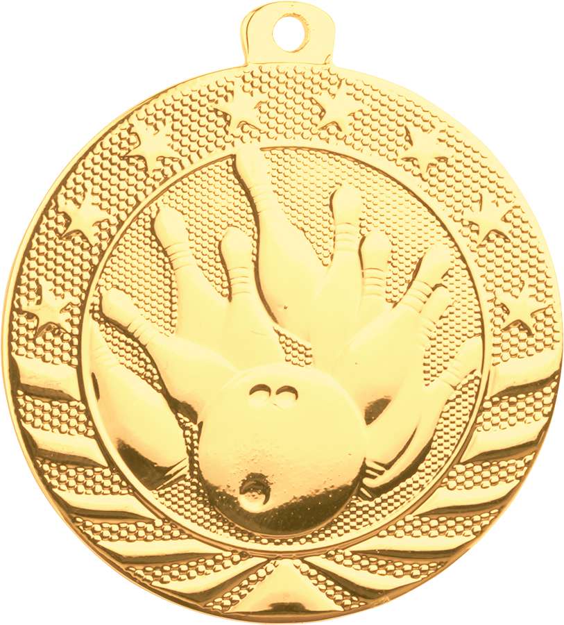 Bowling StarBrite Medal - Gold, Silver, Bronze | Engraved StarBrite Bowling Medallion - 2 Inch Wide Decade Awards