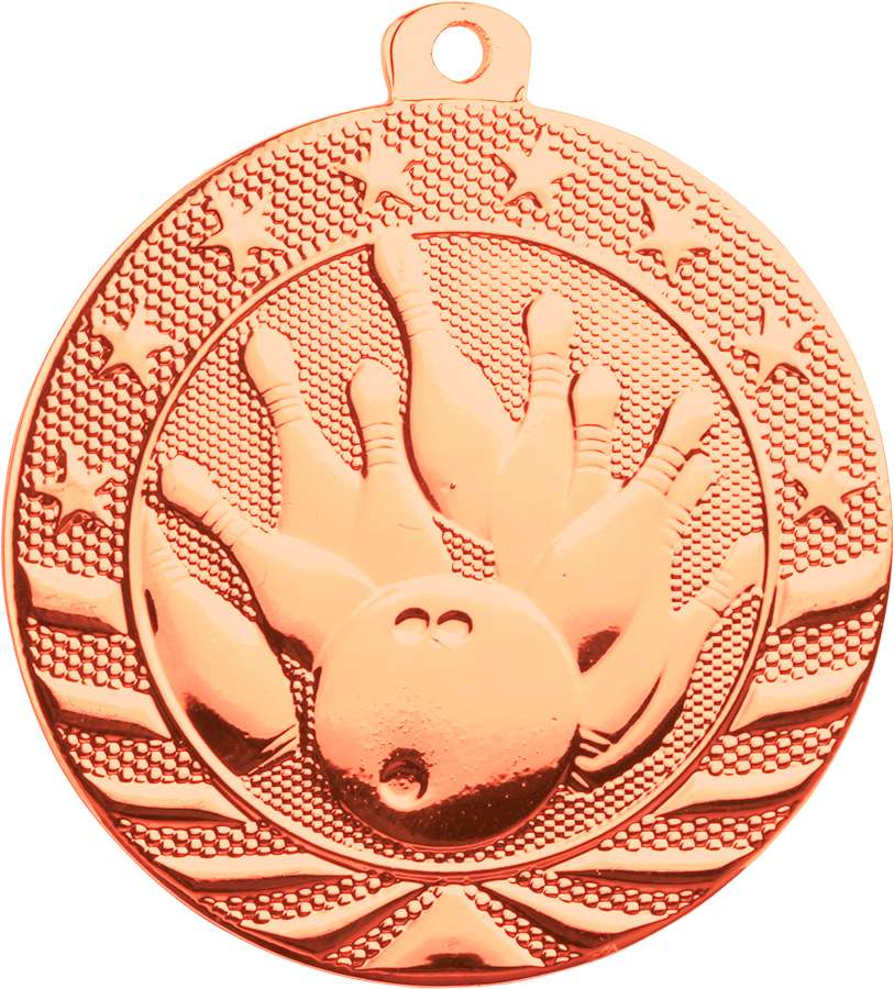 Bowling StarBrite Medal - Gold, Silver, Bronze | Engraved StarBrite Bowling Medallion - 2 Inch Wide Decade Awards