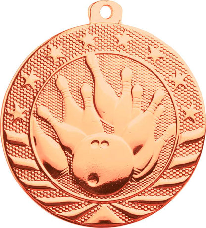 Bowling StarBrite Medal - Gold, Silver, Bronze | Engraved StarBrite Bowling Medallion - 2 Inch Wide Decade Awards