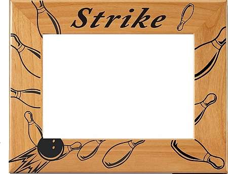 Strike! Bowling Picture Frame | Laser Engraved Bowling Tournament Wood Frame - 3 Sizes Decade Awards