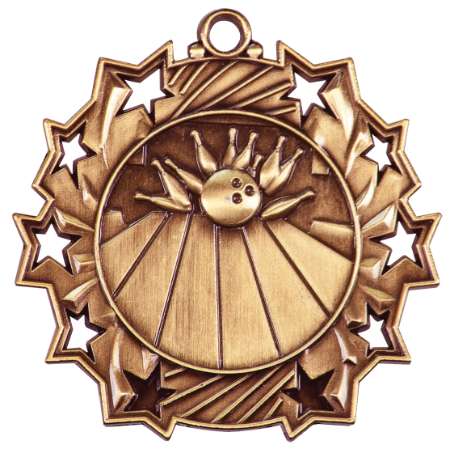 Bowling Ten Star Medal - Gold, Silver or Bronze | Engraved Bowler 10 Star Medallion | 2.25 Inch Wide Decade Awards