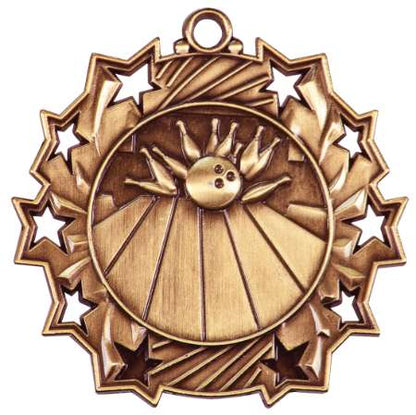 Bowling Ten Star Medal - Gold, Silver or Bronze | Engraved Bowler 10 Star Medallion | 2.25 Inch Wide Decade Awards
