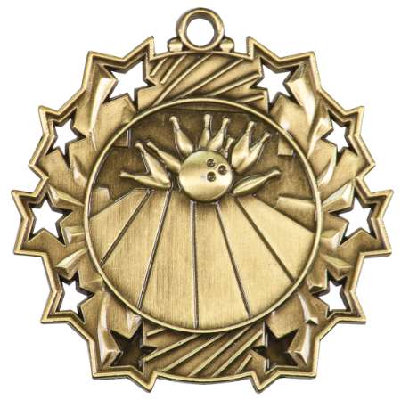 Bowling Ten Star Medal - Gold, Silver or Bronze | Engraved Bowler 10 Star Medallion | 2.25 Inch Wide Decade Awards