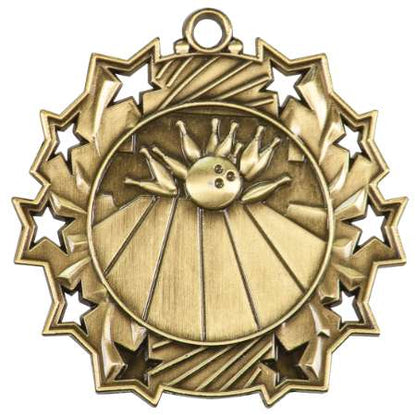 Bowling Ten Star Medal - Gold, Silver or Bronze | Engraved Bowler 10 Star Medallion | 2.25 Inch Wide Decade Awards