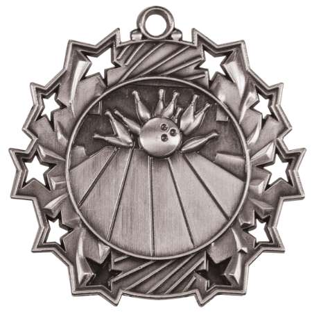 Bowling Ten Star Medal - Gold, Silver or Bronze | Engraved Bowler 10 Star Medallion | 2.25 Inch Wide Decade Awards