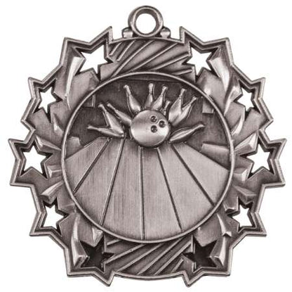 Bowling Ten Star Medal - Gold, Silver or Bronze | Engraved Bowler 10 Star Medallion | 2.25 Inch Wide Decade Awards