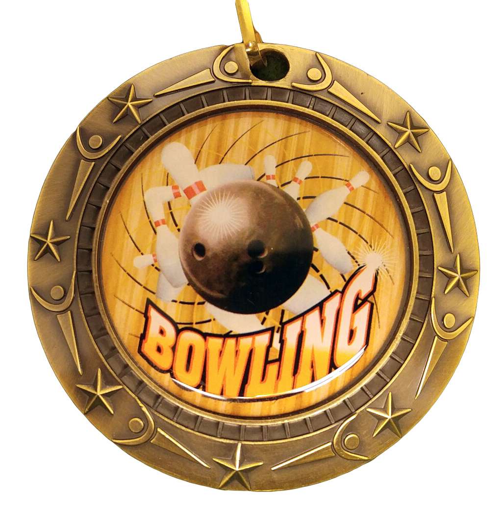 Bowling World Class Medal - Gold, Silver or Bronze | Engraved Bowler Medallion - 3 Inch Wide Decade Awards